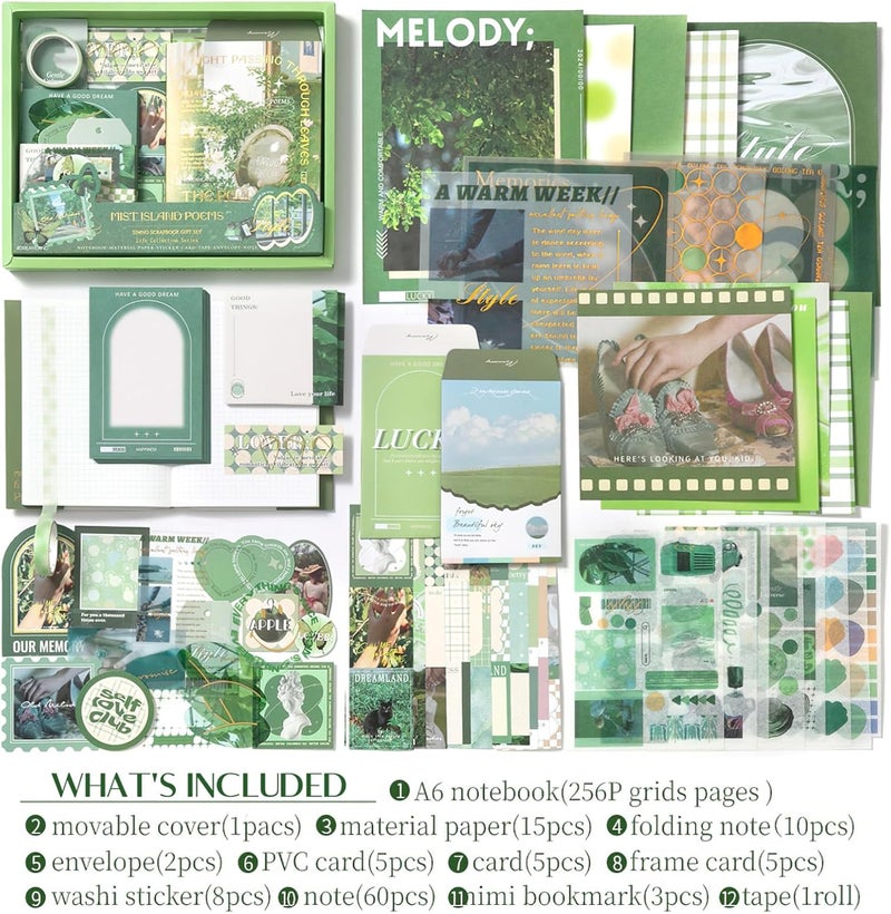 OFFIGIFT Scrapbooking Supplies Kit, Vintage Aesthetic Scrapbook Kit, Junk Journal Supplies with Scrapbook Stickers Paper, Journaling Supplies, Birthday Craft Gift for Adult, Mist Island Poems - Image 2